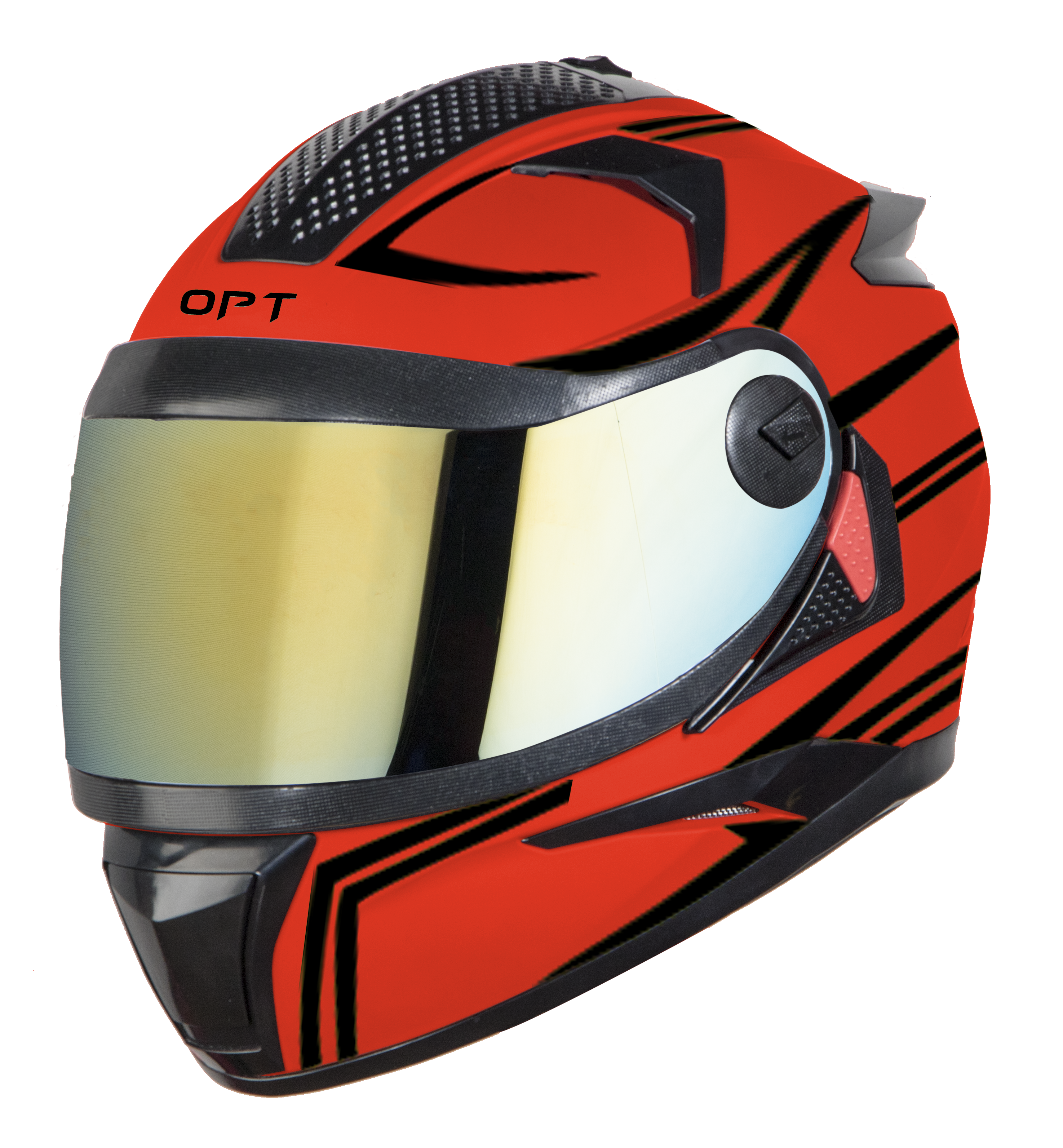 Steelbird 7Wings Robot Opt ISI Certified Full Face Helmet With Night Reflective Graphics (Glossy Fluo Red Black With Chrome Gold Visor)